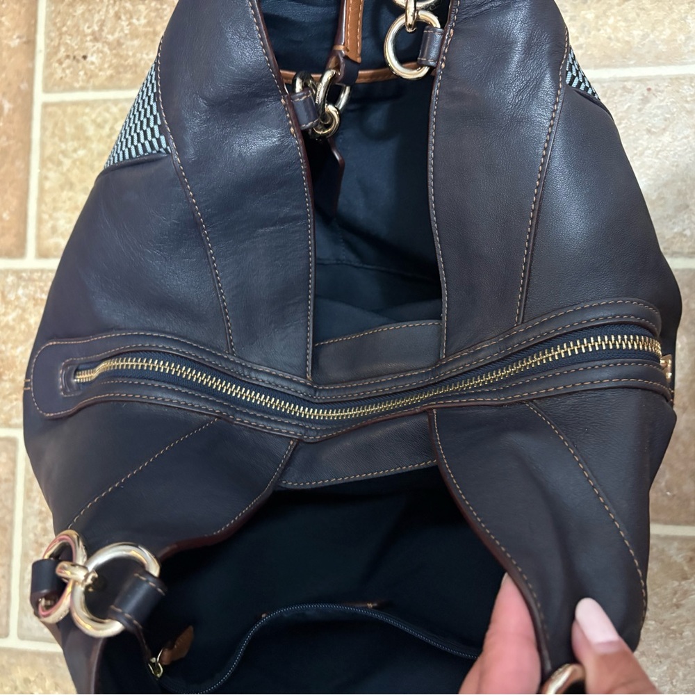 Pre-owned Triple Compartment Coach Lexy Legacy Shoulder Bag Navy - Picture 10 of 13
